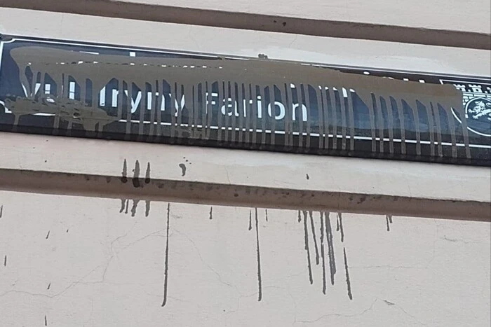 Краской облили табличку улицы Ирины Фарион