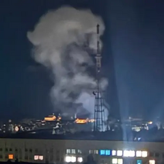 TV tower with damage from occupants