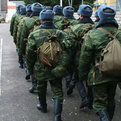 Группа людей демонстрирует плакаты с надписью 'Мобилизация в России'