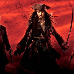 Капітан Джек Воробей на фоні піратського прапора