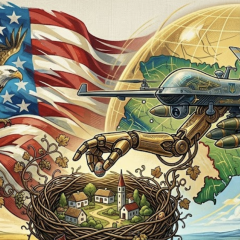 Ukrainian drone against American flag