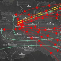 Route of missiles and drones at night