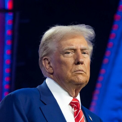 Портрети Трампа і Путіна на фоні українського прапору