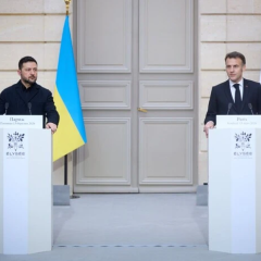 Emmanuel Macron at a press conference in France