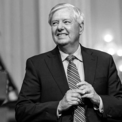 Сенатор Линдси Грэм на фоне флага Украины