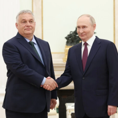 Flags of Russia and Hungary together