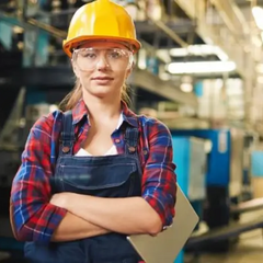 Женщина в деловом костюме с запрещенным символом