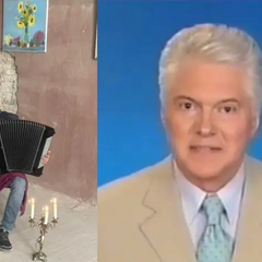 Акордеоніст грає перед легендарним диктором