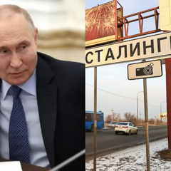 Літак аеропорту Волгограда з прапором Росії та написом 'Сталінград'