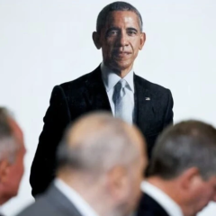 The portraits of Obama and the Bushes are hidden from guests