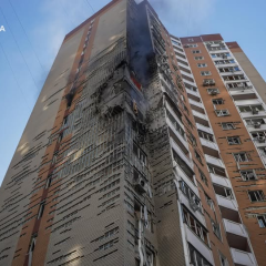 Russian drone attacking multi-storey building in Kyiv