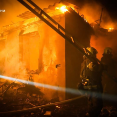 Damaged school and housing from Russian attack