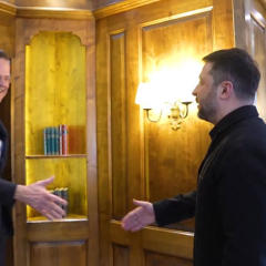 Graphic image of Zelensky and Rutte meeting