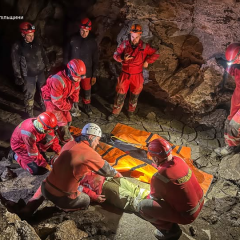 Future rescuers training in a cave