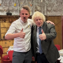 Boris Johnson tasting Ukrainian borscht in Kyiv