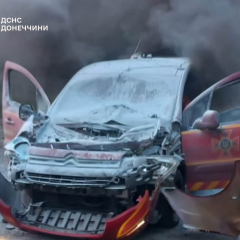 Rescuers' car in Kramatorsk