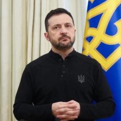 Zelensky with European flags and military