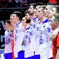 FIVB logo against the background of the Russian flag