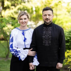 Zelensky in embroidered shirt with Ukrainians