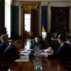 Ukraine and EU logos on flag background