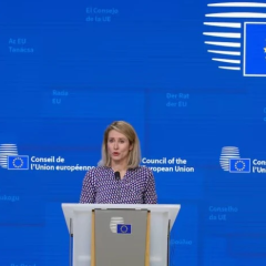 Flags of EU and Russia on the map