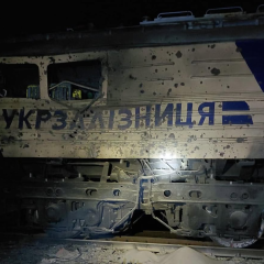 Damaged electric locomotive from the attack