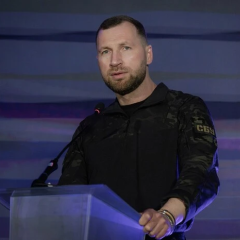 Portrait of V.Putin with Russian flag background