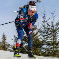 Biathletes at the start of the race