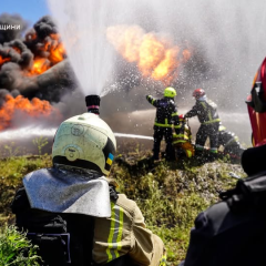 Massive fire in Poltava region caused by Russian strike
