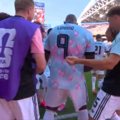 Belgium players celebrate victory over USA