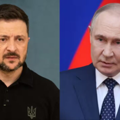 Зеленский и Путин на переговорах
