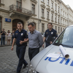Поліцейський затримує чоловіка за хабар у Львові