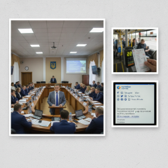 Маршрутка на фоні центральної площі в Полтаві