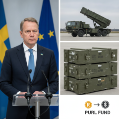 Логотип Швеции и Украины на фоне денежных купюр