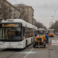 Поврежденный троллейбус в Николаеве