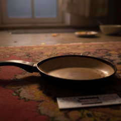 Man with a frying pan and detention