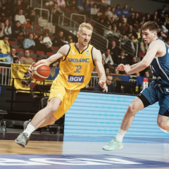 Ukrainian basketball players celebrate victory