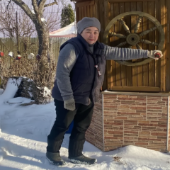 Maria Matios in frost at the cottage
