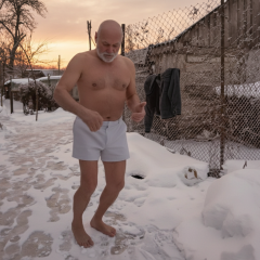 81-year-old grandfather dances in the snow