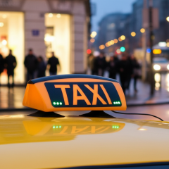 Passenger getting in a taxi at night