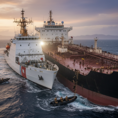 Ship with giant containers on water
