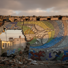Fragments of the legendary mosaic 'Boriviter' in Mariupol