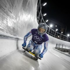 Ukrainian athlete in commemorative helmet