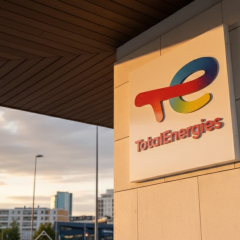 Логотипы TotalEnergies и Лукойл на фоне