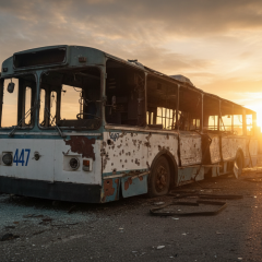 Damaged trolleybuses in Kherson and Sumy