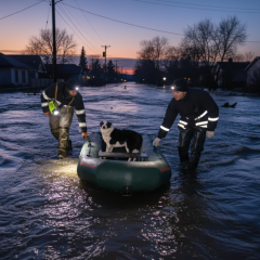 Evacuation of animals from flooded shelter in Kropyvnytskyi