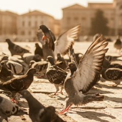 Pigeons on the roof of a building in Krakow