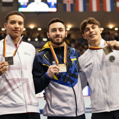 Ukrainian gymnast Nazar Chepurny with gold medal