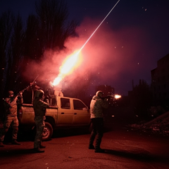 Изображение взрывов в ночном Харькове