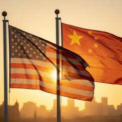Chinese flag on the background of the world map